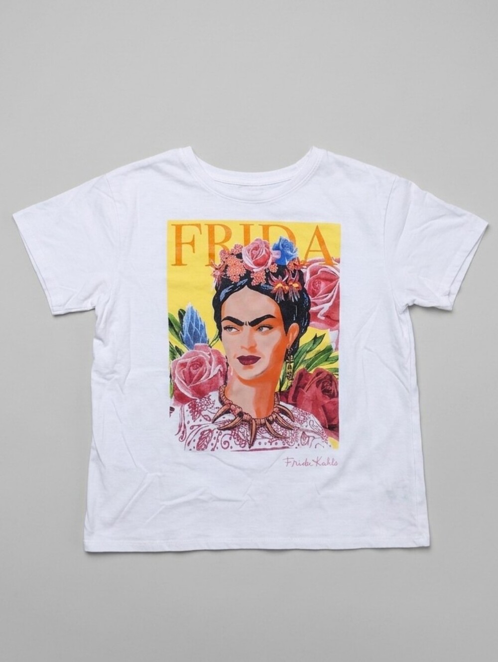 Frida Kahlo Graphic Tee with Floral Portrait Print